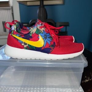 Nike Women’s Red and Yellow Floral Sneakers